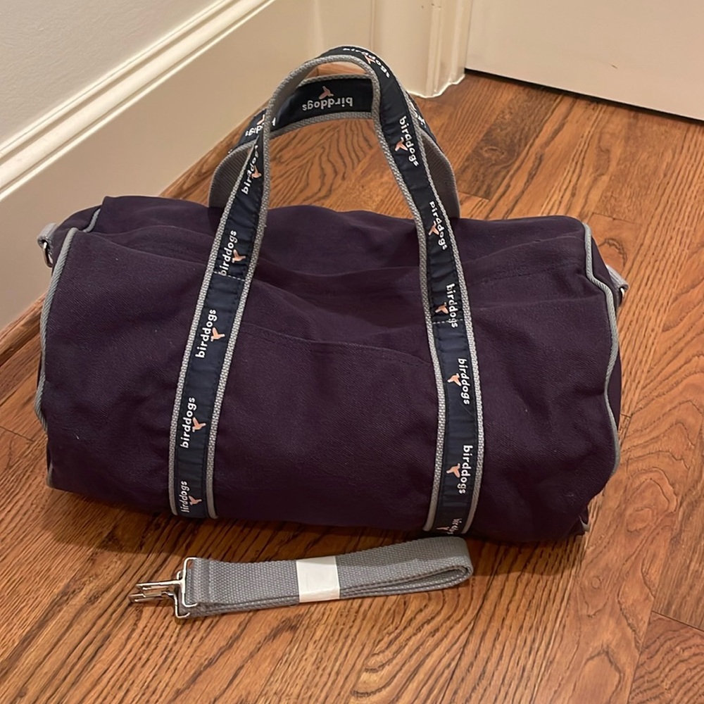 Bird Dogs Duffle Bag Blue Gym Carry On Monogram Logo Straps